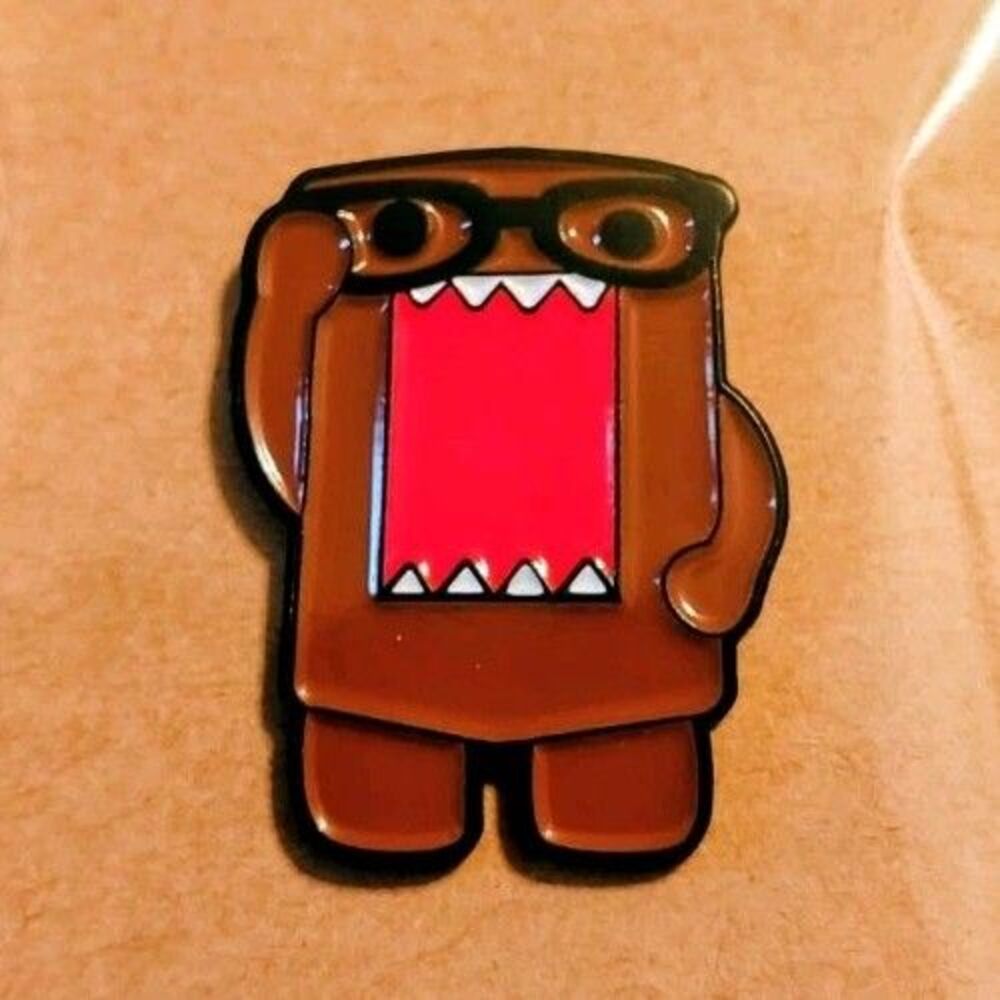 Y2K Furry Domo Nerdy Brown Cute Kawaii Glasses Enamel Pin -Brand New